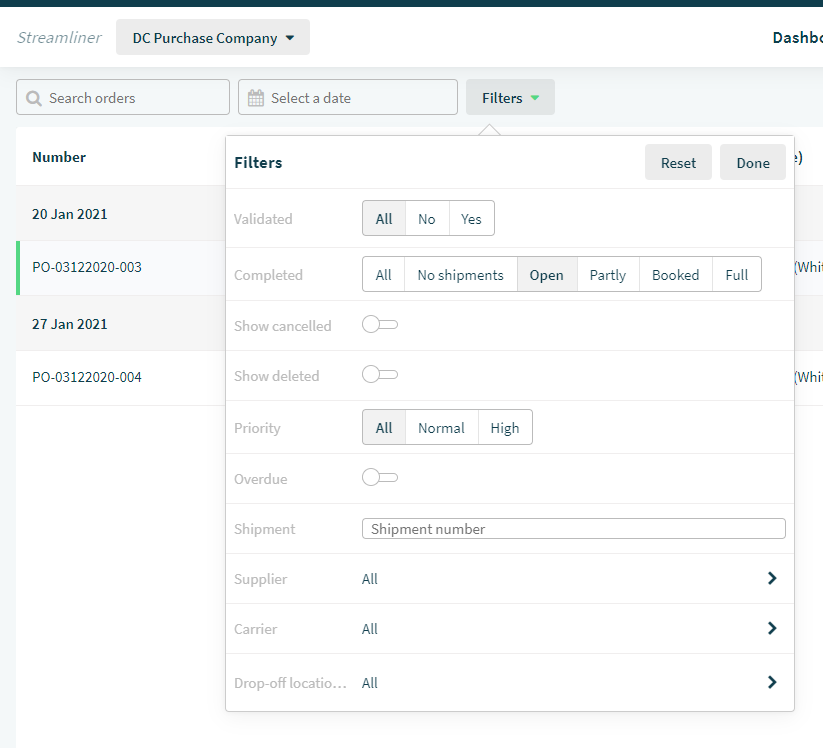 How to filter and search for Orders Streamliner Support